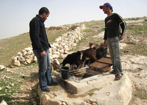 牧羊人站在約旦河西岸南部Umm al-Kheir村的蓄水槽旁。2009年9月。 c Amnesty International