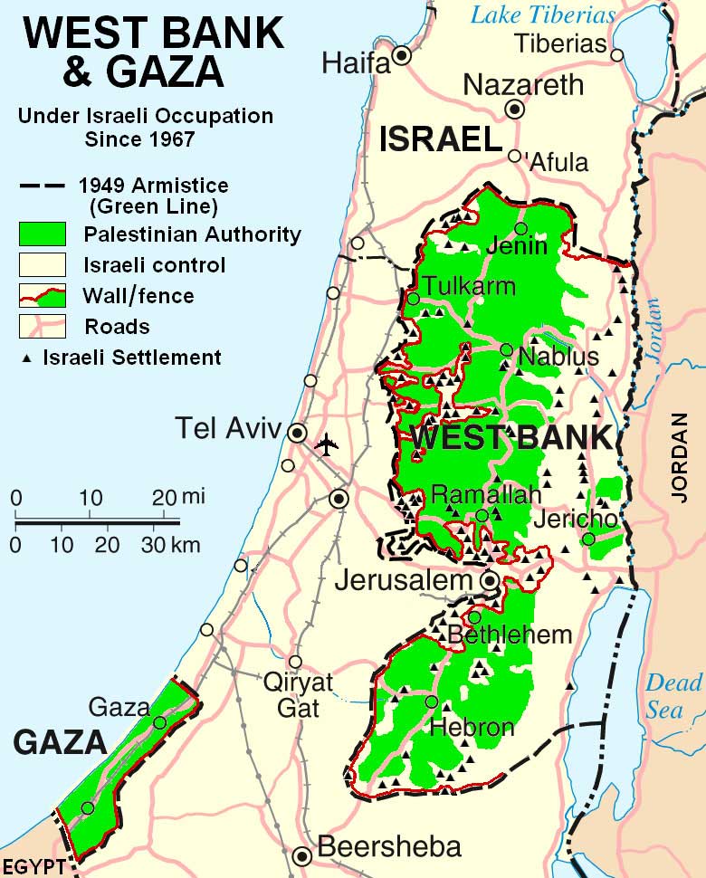 West Bank & Gaza Map 2007 (Settlements)